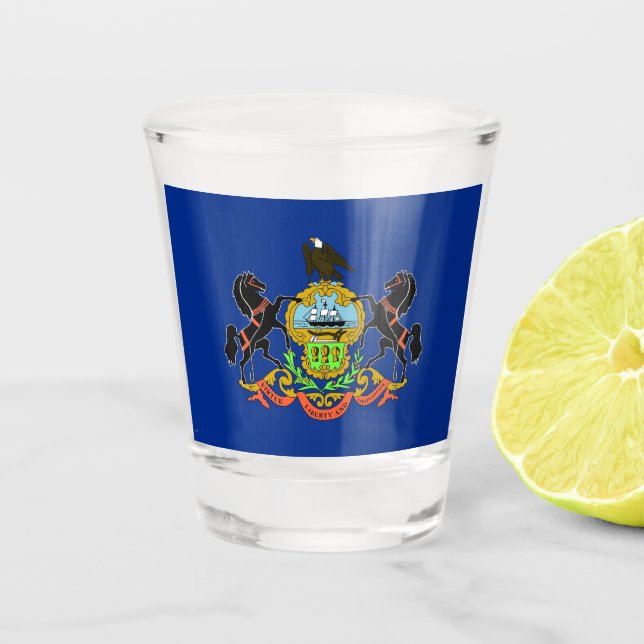 Vaso De Chupito Vidrio patriótico con bandera de Pensilvania (Anverso)