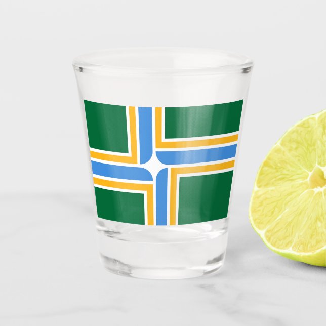 Vaso De Chupito Vidrio patriótico con bandera de Portland (Anverso)