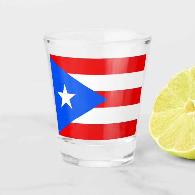 Vaso De Chupito Vidrio patriótico con bandera de Puerto Rico (Anverso)