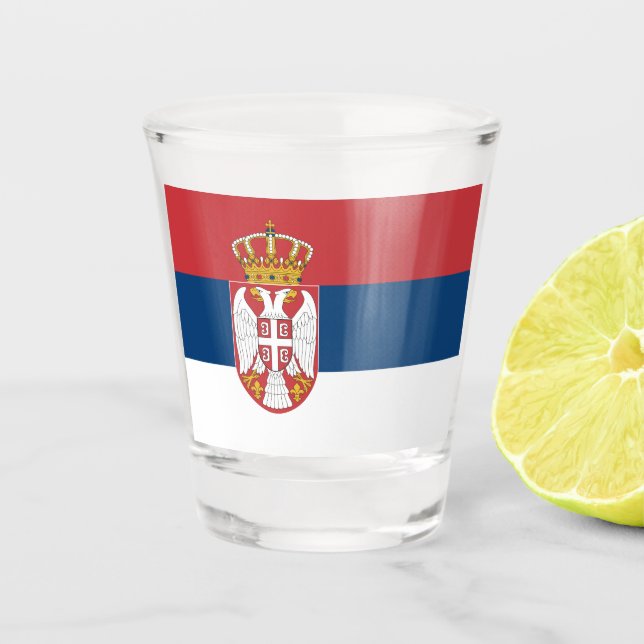 Vaso De Chupito Vidrio patriótico con bandera de Serbia (Anverso)