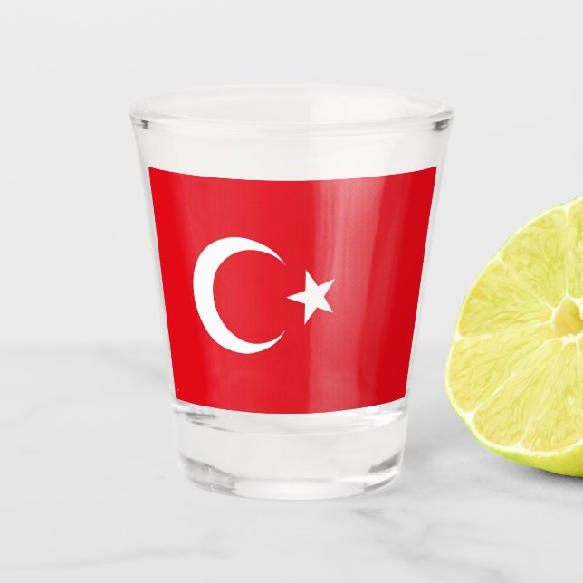 Vaso De Chupito Vidrio patriótico con bandera de Turquía (Anverso)