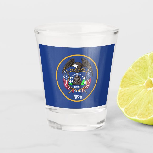 Vaso De Chupito Vidrio patriótico con bandera de Utah (Anverso)