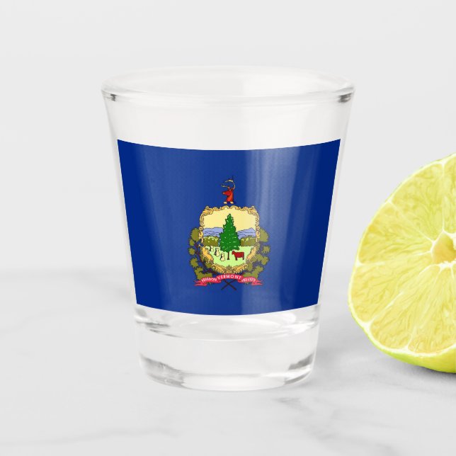Vaso De Chupito Vidrio patriótico con bandera de Vermont (Anverso)