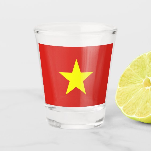 Vaso De Chupito Vidrio patriótico con bandera de Vietnam (Anverso)