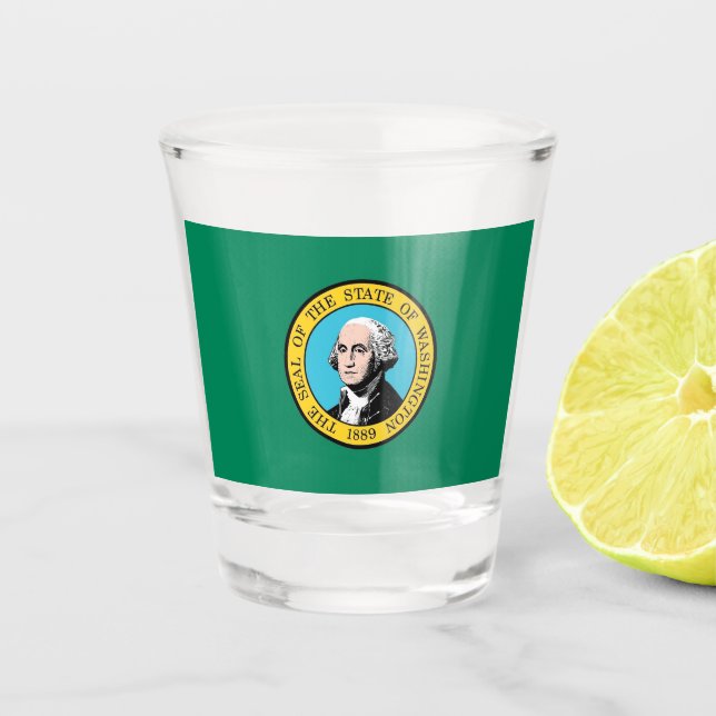 Vaso De Chupito Vidrio patriótico con bandera del Estado de Washin (Anverso)