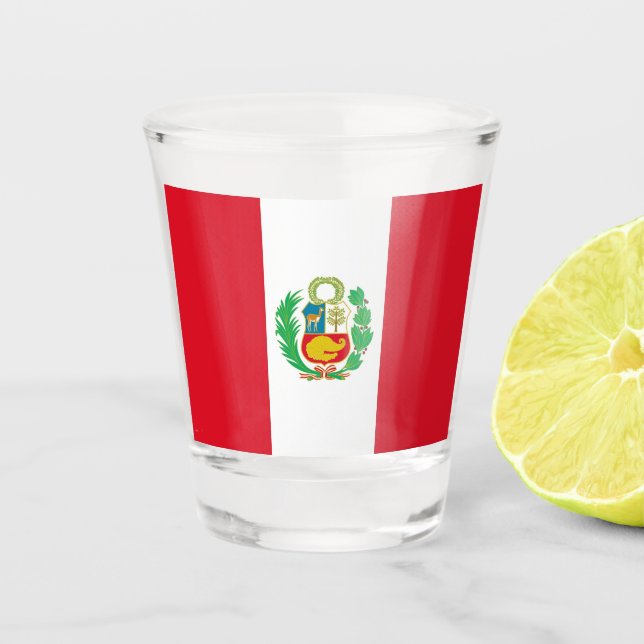 Vaso De Chupito Vidrio patriótico con bandera del Perú (Anverso)