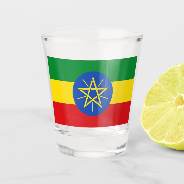 Vaso De Chupito Vidrio patriótico con bandera etíope (Anverso)