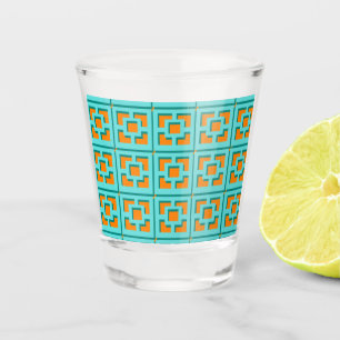 Vaso De Chupito Vidrio retro turquesa y Naranja Trellis Shot