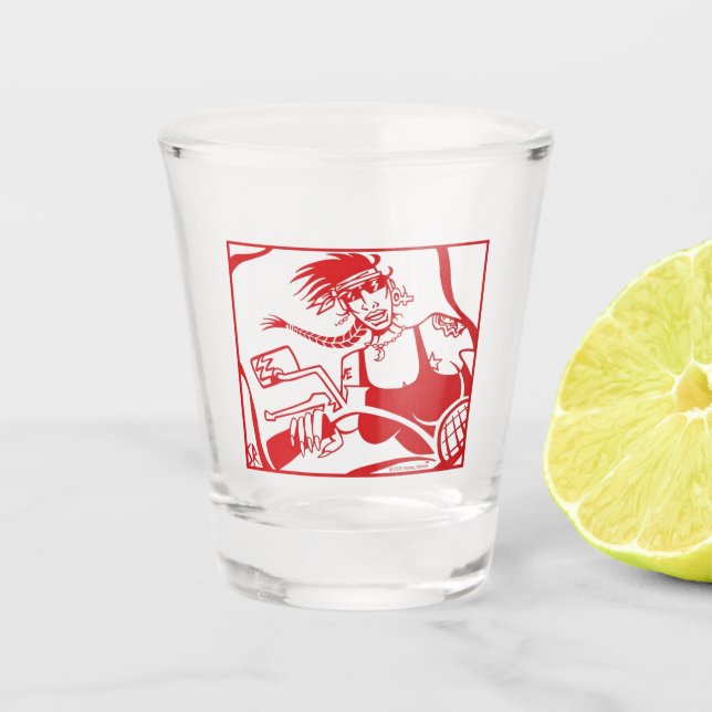Vaso De Chupito Vidrio rojo de Biker Chick (Anverso)
