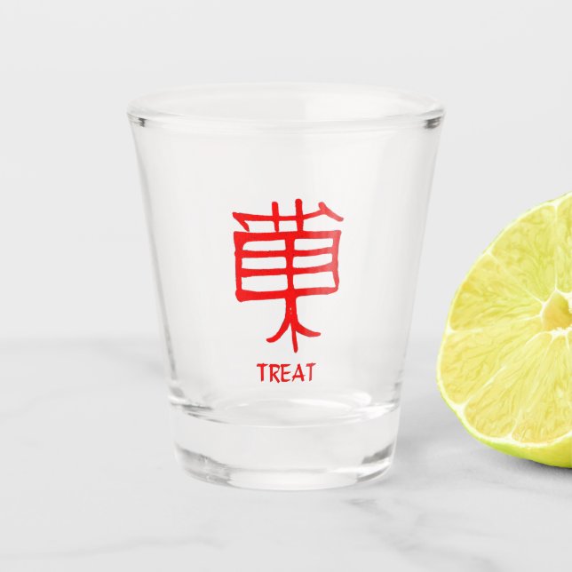 Vaso De Chupito Vidrio rojo de Kanji Treat (Anverso)