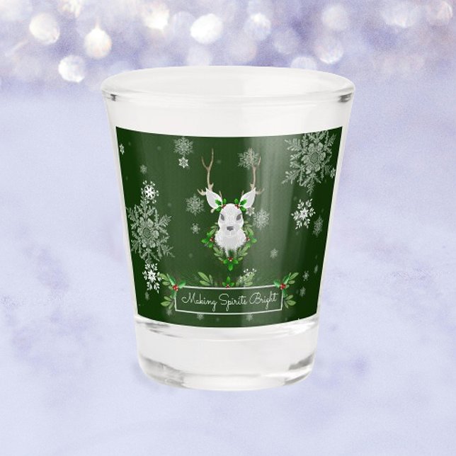 Vaso De Chupito Vidrio verde de canto de reno (Green Reindeer Christmas Shot glass)