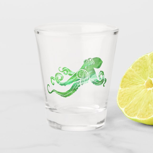 Vaso De Chupito Vidrio verde Octopus (Anverso)