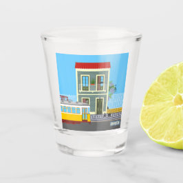 Vaso De Chupito Vieja casa de Lisboa con gatos y tranvía amarillo