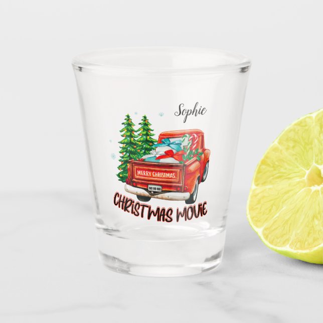 Vaso De Chupito Vieja película de Navidades de camiones rojos (Anverso)