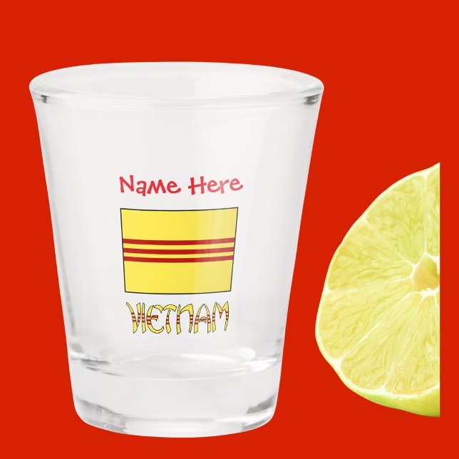 Vaso De Chupito Vietnam: La bandera sudvietnamita está roja person (Shot glass has South Vietnamese flag and the word VIETNAM below in colors of  flag. Add a name above)