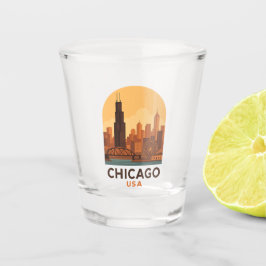 Vaso De Chupito Vintage Chicago USA Travel Retro City Sky
