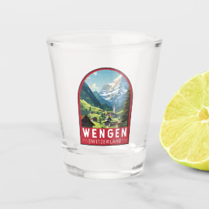 Vaso De Chupito Vintage de arte de viajes de Wengen Suiza