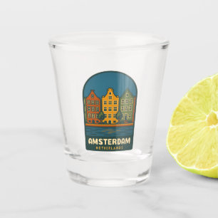 Vaso De Chupito Vintage Travel Ámsterdam Países Bajos Escénico Ret