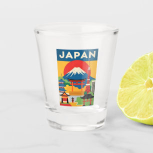 Vaso De Chupito Vintage Travel Japón Monte Fuji Atardecer Retro 