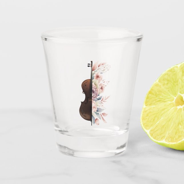 Vaso De Chupito Violín con flores. (Anverso)