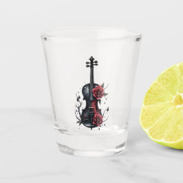 Vaso De Chupito Violín negro gótico con rosas rojas