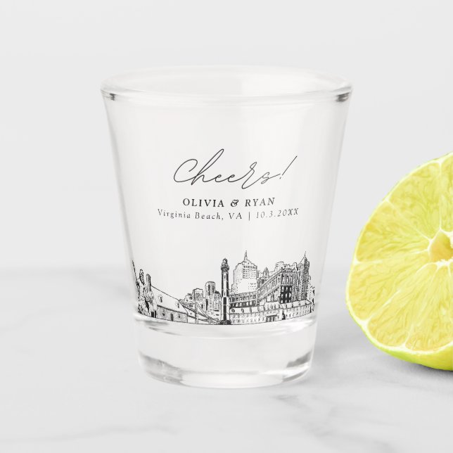 Vaso De Chupito Virginia Beach Wedding Favor Cheers Personalizados (Anverso)