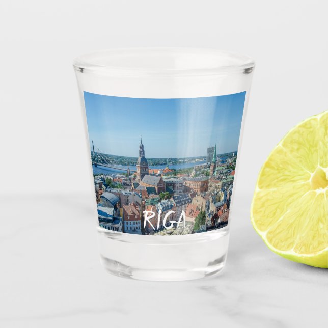 Vaso De Chupito Vista del centro de Riga desde arriba (Anverso)