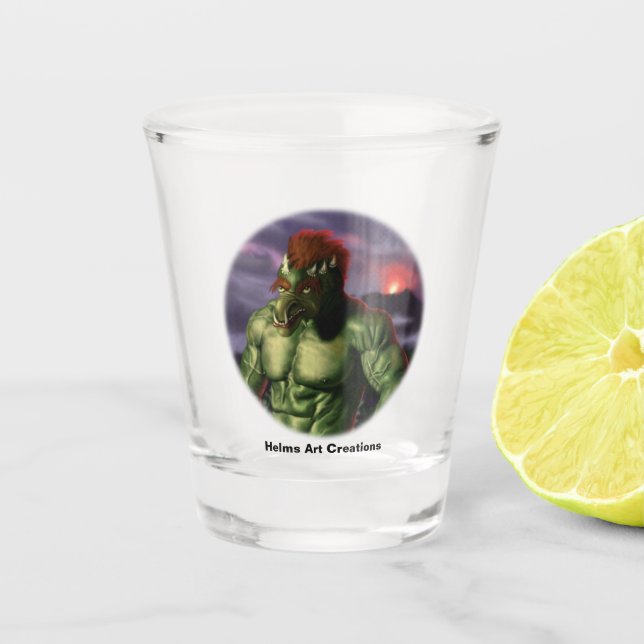 Vaso De Chupito Volcán Troll Vacaciones Fantasía Arte Cristal (Anverso)
