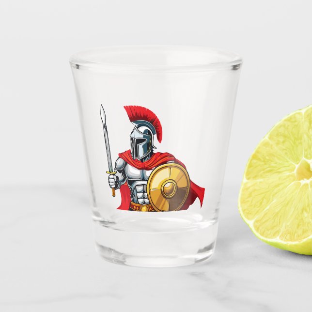 Vaso De Chupito warrior holding sword and shield ready for battle (Anverso)