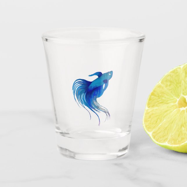 Vaso De Chupito Watercolor Blue Betta Fish (Anverso)
