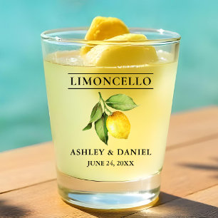 Vaso De Chupito Watercolor Lemon Greenery Boda Limoncello