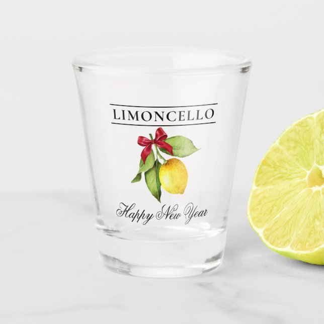 Vaso De Chupito Watercolor Lemon Limoncello Feliz Año Nuevo (Anverso)
