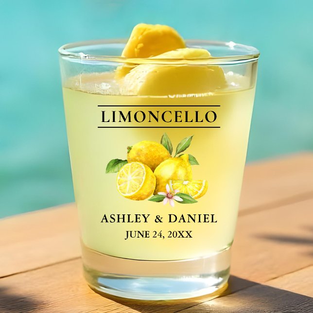 Vaso De Chupito Watercolor Lemons Greenery Boda Limoncello (Customize to change text size or text style.)