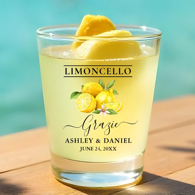 Vaso De Chupito Watercolor Lemons Limoncello Boda Grazie (Customize to change text size or text style.)