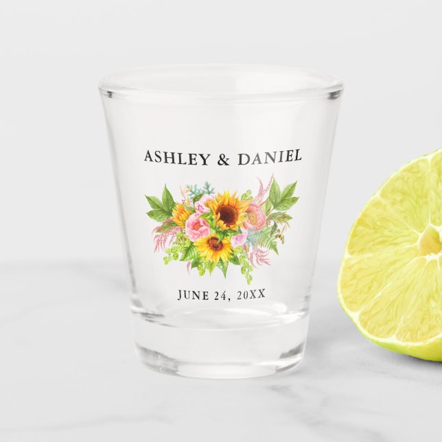 Vaso De Chupito Watercolor Sunflower Floral Boda (Anverso)