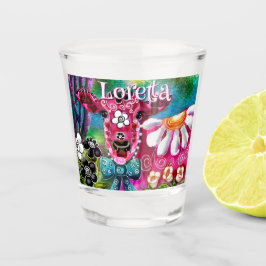 Vaso De Chupito Whimsical Floral Cow Pink Teal Black Personalized