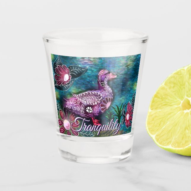 Vaso De Chupito Whimsical Floral Duck Purple Teal Personalized (Anverso)