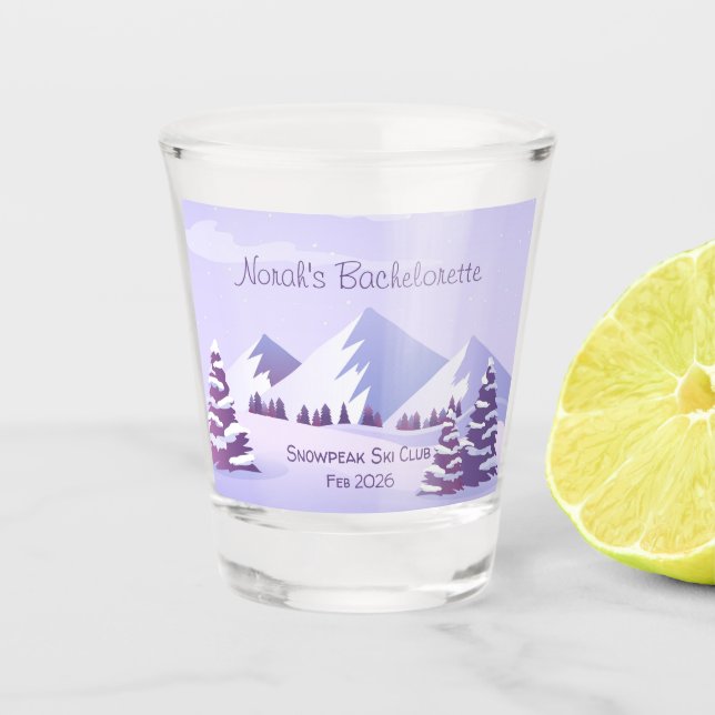 Vaso De Chupito Winter Mountain Bachelorette Personalized  (Anverso)