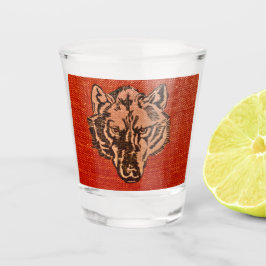 Vaso De Chupito Wolf Head on Red Shot Glass