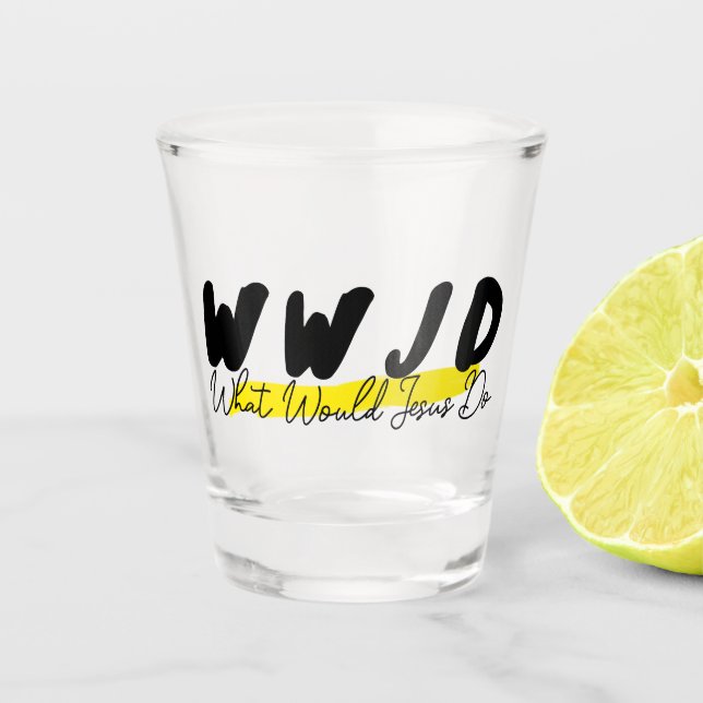 Vaso de chupito WWJD – “¿Qué haría Jesús?” (Anverso)