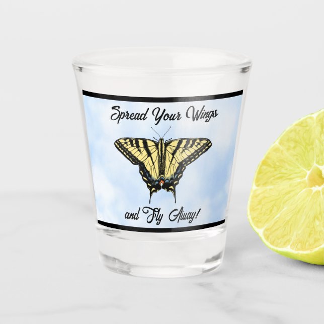 Vaso De Chupito Yellow Swallowtail Butterfly Blue Sky Personalized (Anverso)