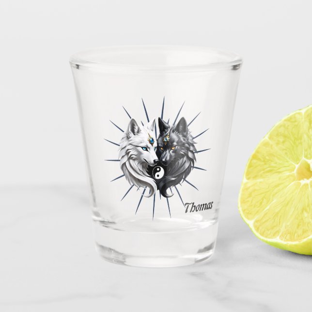 Vaso De Chupito Yin Yang Wolves. (Anverso)
