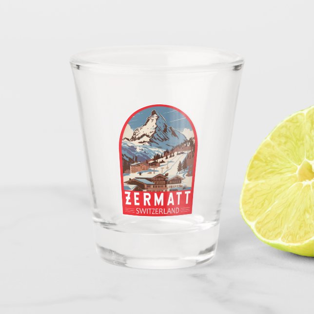 Vaso De Chupito Zermatt Suiza Ilustracion Viaje Retro (Anverso)