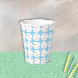 Vaso de papel azul claro con patrón de béisbol