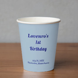 Vaso de papel azul claro minimalista para cumpleañ