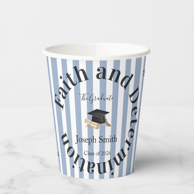 Vaso de Papel Azul y Blanco con Raya Graduado 2026 (Izquierda)