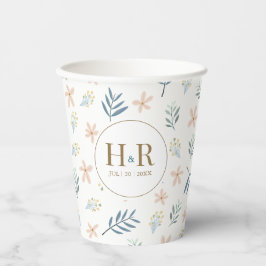 Vaso de papel con iniciales de boda con patrón de 