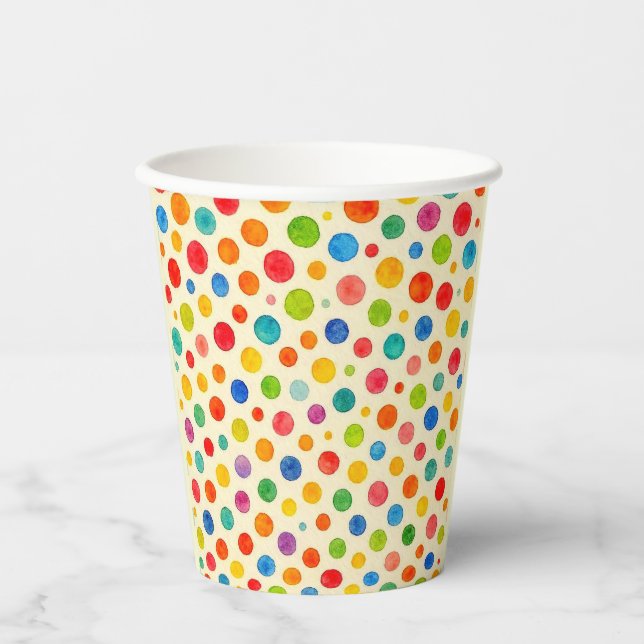 Vaso de papel con lunares coloridos. (Anverso)