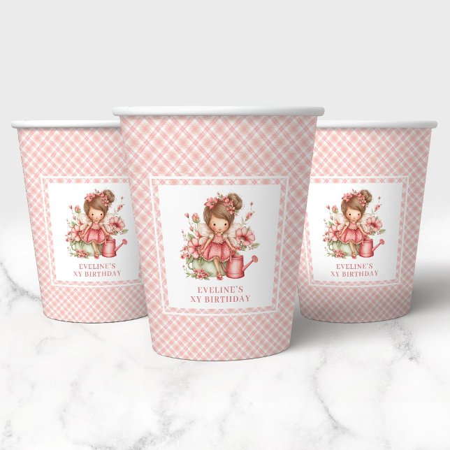 Vaso de Papel Cumpleaños 7 Pastel Caprichoso Hada  (Pastel Whimsical Cute Fairy 7th Birthday Paper Cups)