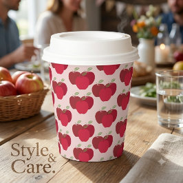 Vaso de papel de 8oz con tapa y patrón de manzana 